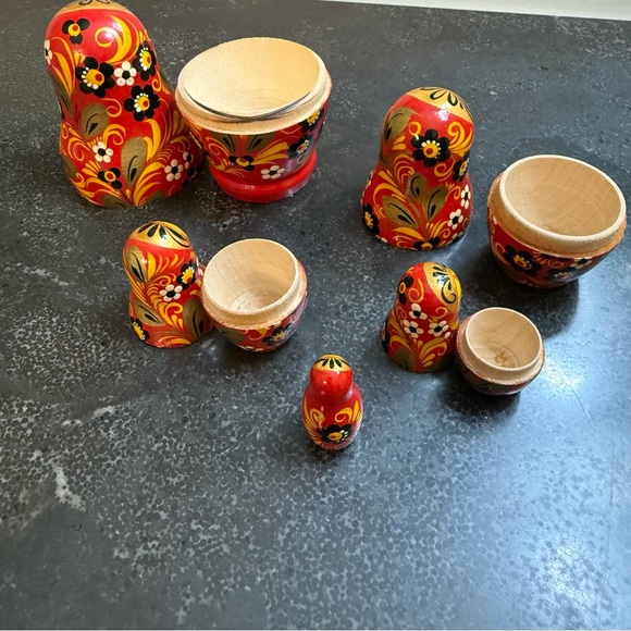 Vibrant Red and Yellow Floral Matryoshka Doll - Picture 5 of 9